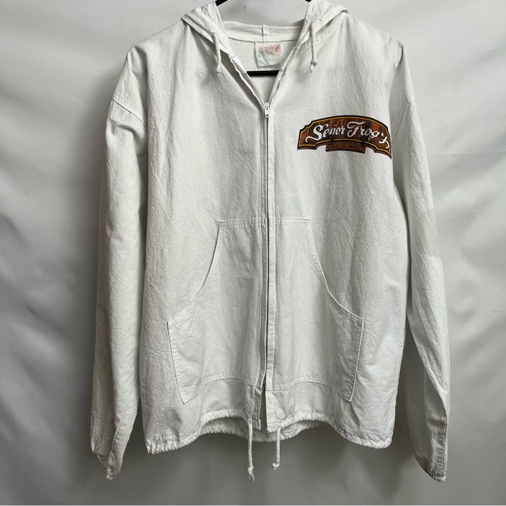 Vintage 90s - Señor Frogs - white hoodie Cancun Mexico - HOT stuff - size M